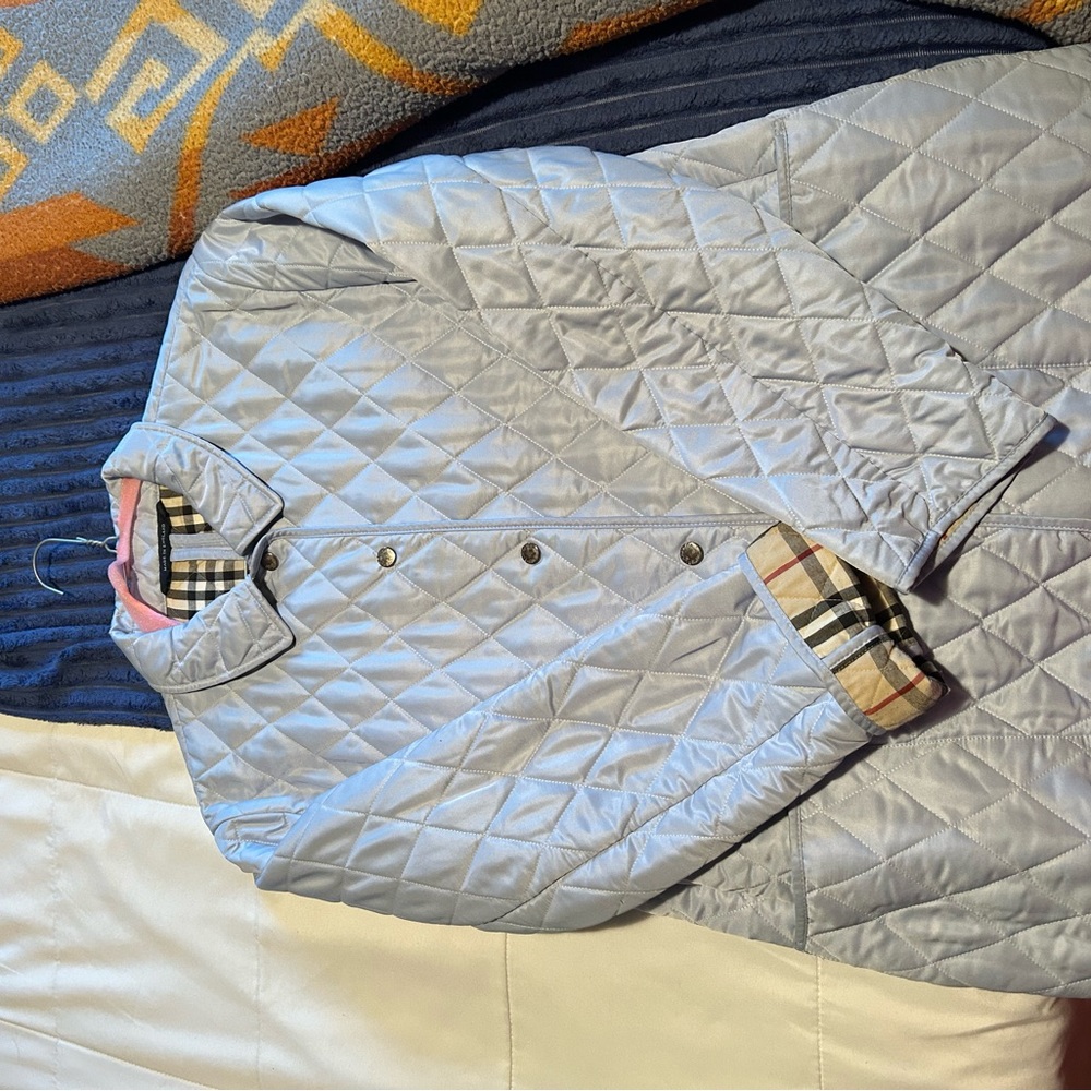 Burberry Quilted Light Blue Jacket with Plaid Lining